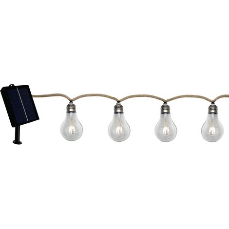 Guirlande Guinguette Solaire LED 9m , 10 ampoules, 2600K Blanc-chaud, IP44, Style Corde, crépusculaire - Tibelec (1/5)