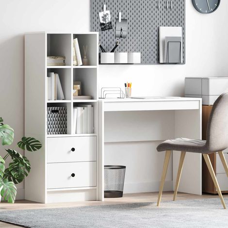 vidaXL Schreibtisch mit Schubladen mit Regal mit Speicher 2 pcs Weiß (1/5)