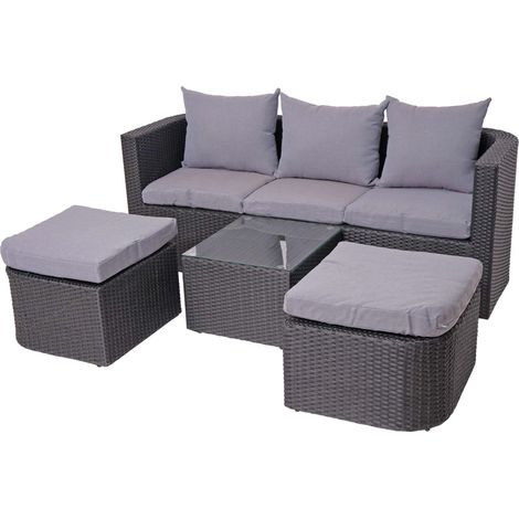 Set salotto giardino esterno salottino HHG-282 intreccio polyrattan acciaio spun poly antracite cuscini grigio chiaro
