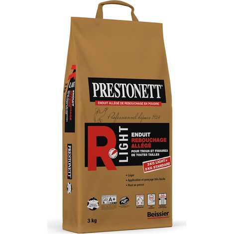 Enduit de Rebouchage Allégé PRESTONETT R LIGHT en Poudre en Sac 3 KG pour Intérieur