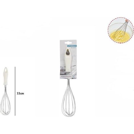 TRADE SHOP - Frusta 33 Cm Con Manico In Plastica Bianca Utensile Da Cucina Pasticceria 66157 - (1/3)