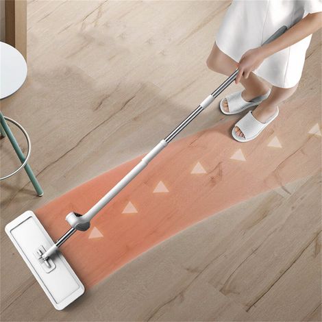 Balai plat en microfibre, lavage à la main gratuit, manche long, grand format, pour le nettoyage des sols secs et humides, blanc, lot de 36 avec 3 chiffons. (1/5)