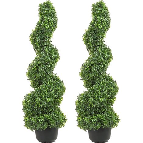 Arbres Topiaires Artificiels en Buis 3ft (2 Pièces) Plantes Décoratives Intérieures et Extérieures, Feuillage Remplaçable (1/5)