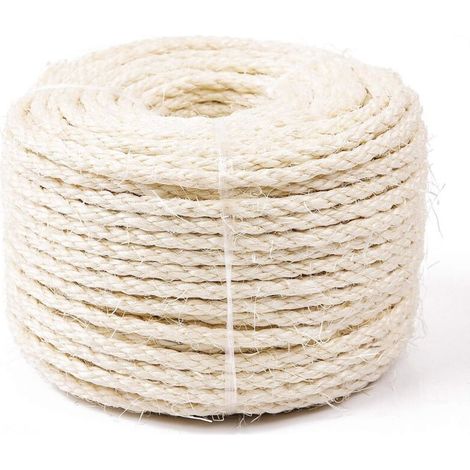 Natural Sisal Rope 8mm Replacement Cord, Ideal Accessory for Replacing Cat Tree Posts, Sisal Balls & Toys Included (25m, White)