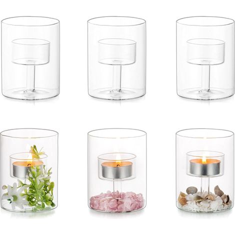 Bougeoirs en Verre pour Bougies À Chauffe-Plat, Bougeoirs Cylindriques Transparents pour Bougies À Chauffe-Plat Votives, Bougeoirs Cylindriques Modernes pour Décoration De Table De Mariage (1/5)