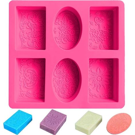 3D-Silikonformen, Wabenform für Seifen, Kerzenform-Harzform für Heimhandwerk, rechteckig, oval, Silikon, handgefertigte Seifenformen, Rosenrot (1/5)