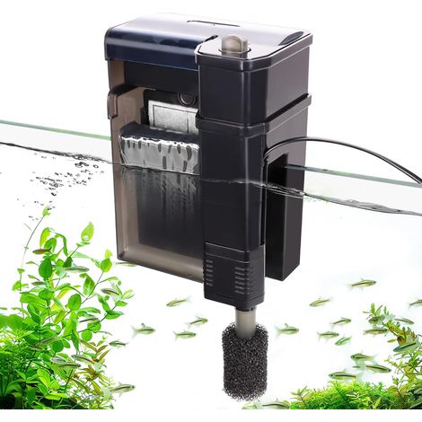 Hang on Filtre Aquarium,580L/H Aquarium Filtre Externe, 7W Silencieux Fish Tank Filter avec Chambre Filtration Double Couche Débit d'eau Réglable Aquarium Filtre pour 75-185L Tanks (1/5)