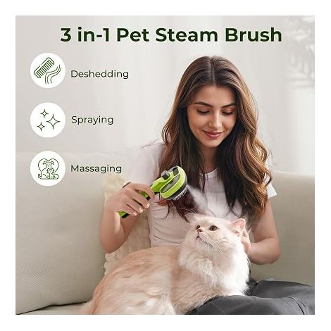 Brosse Chat/Chien Autonettoyante, Vapeur Vaporisateur Poils Long et Court, Mode de Pulvérisation, Antistatique, Ne Chauffe Pas, Vert (1/4)