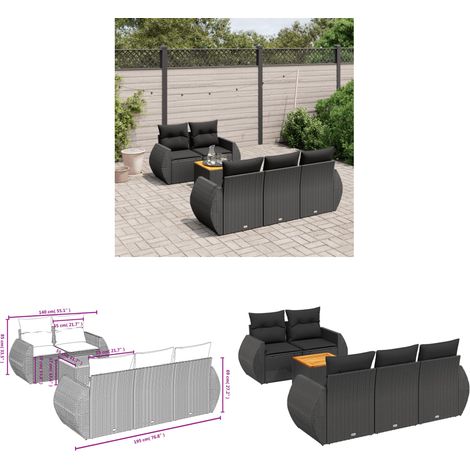 6-tlg. Garten-Sofagarnitur mit Kissen Schwarz Poly Rattan - Gartenmöbel Set - PE-Rattan Möbel - Outdoor Lounge - Esstisch - Gartenstuhl - Home & Living (1/3)