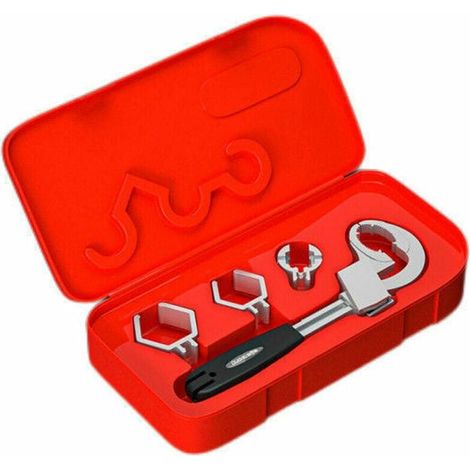 Clé À Molette Réglable - Ouverture Max 80 Mm - Pour Robinets Évier Salle De Bain Toilettes - 3 Mandrins Inclus - Boîte De Rangement