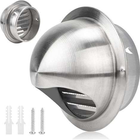 Grille de ventilation ronde, 125 mm en acier inoxydable, grille d'aération avec clapet anti-retour, protection météorologique avec moustiquaire anti-insectes (1/5)