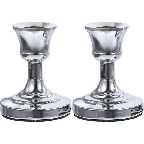 Lot de 2 bougeoirs piliers de table en fer robuste, support décoratif pour bougies d'intérieur-8X6.3CM-Silver (1/3)