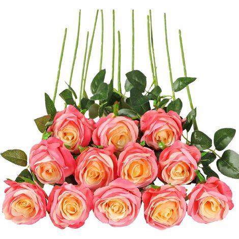leurs artificielles Roses Deco Fausses Fleurs en Soie avec Tige Simple 19,68 pouces Lot de 12 (1/4)