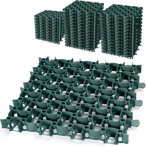 Garronda Rasengitter befahrbar 50 Stück (12,5 m²) 50x50x4 cm Kunststoff Parkplatzgitter zur Bodenbefestigung Kiesstabilisierung Drainage Stecksystem GD-0224 Grün