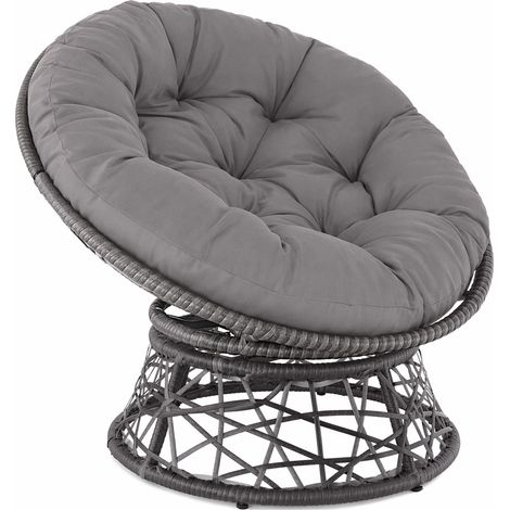 Poltrona Relax Da Esterno Girevole Con Cuscino Imbottito Seduta Rotazione 360 Gradi Per Giardino Terrazzo Patio Veranda Bordo Piscina 64 x 80.5 Cm Grigio