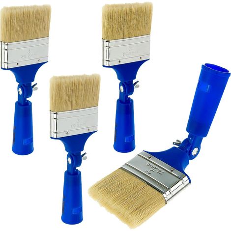 4 Pièces Pinceaux Peinture, Poils de Porc + Poignées en Plastique, Angle Pliable, Possibilité de Fixerdes Rallonges, pour Peindre Les Murs, Les Meubles et Les Clôtures en Bois (22,5 × 7,5 cm) (Bleu) (1/5)