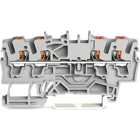 Bornier traversant 4 fils, avec boutons-poussoirs, section 2,5 mm², avec trou de mesure (1/2)