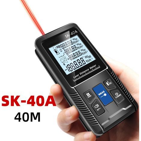 Digitaler Laser-Entfernungsmesser SK-40A, 40 m Messbereich, Längen-/Flächen-/Volumenmessung sowie Anwendung des Satzes des Pythagoras mit LCD-Hintergrundbeleuchtung (1/5)