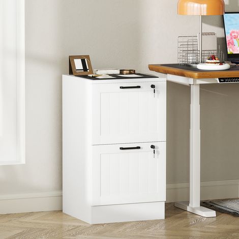 Caisson de bureau blanc en bois massif, classeur à 2 tiroirs sécurisés avec serrure, étagères réglables, 40 x 40 x 71 cm.