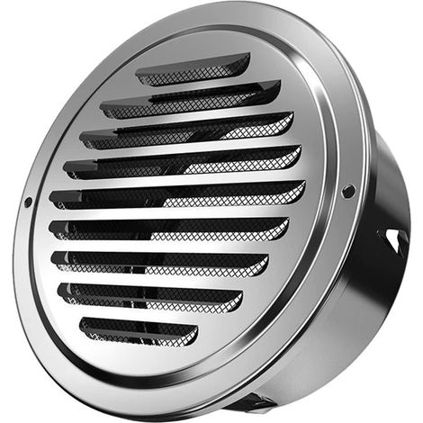 Grille d'aération 8" 7" 6" en acier inoxydable pour mur extérieur - Couvercle de ventilation rond plat à persiennes à 45° avec grille de sortie d'air et tamis mural (taille) (1/5)