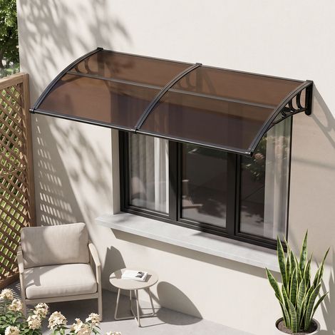 VEVOR Auvent de Porte deEntree 96,5x198,7 cm Marquise de Porte deExterieur Polycarbonate pour Fenetres de Porches Balcons, Protection contre Pluie, Neige, Soleil, avec Drainage, Support ABS, Marron (1/5)