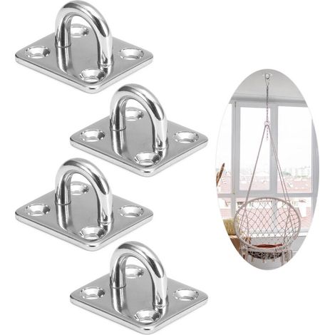 Acier Inoxydable Plaques à Oeil, 4 PCS Carré Plaques à Oeillets Résistant à l'usure, avec Vis et Loquets en Plastique Plaque Oeillet Acier Inoxydable pour Hamacs, Équipements Sportifs, Tentes (1/5)