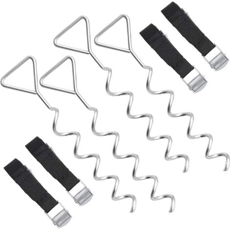 Kit d'ancrage pour trampoline, lot de 4 piquets hélicoïdaux avec sangles, fixation au sol sécurisée, jardin (1/3)