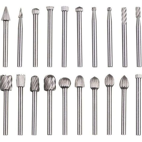 Jeu de 20 Limes rotatives, Tige 3 mm, Carbure HSS, Sculpture métal, Gravure perçage polissage (1/4)