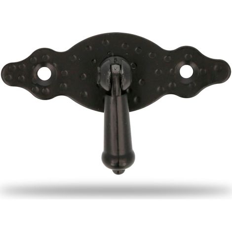 Poignée Horizontale - Modèle 1004 - Acier - Quincaillerie Rustique - 80 x 28 mm - Avec Plaque Pointillée - Finition : Noir (1/5)