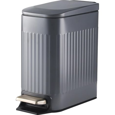 AUTRUCKER Poubelle de salle de bain compacte de 6 L avec couvercle, mince, à fermeture lente, actionnée au pied, adaptée cuisine et au salon (grise). (1/5)