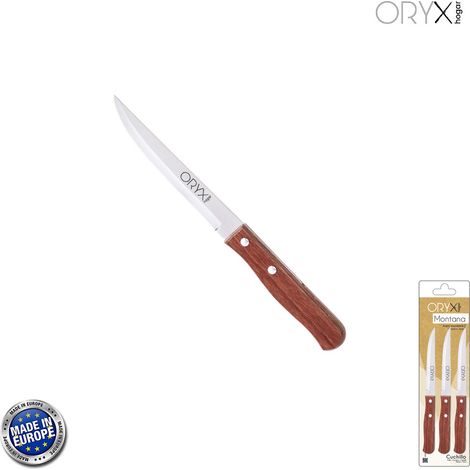 Cuchillo Montana Multiusos Hoja Lisa Acero Inoxidable 11 cm. Mango Madera (Blister 3 piezas) (1/5)