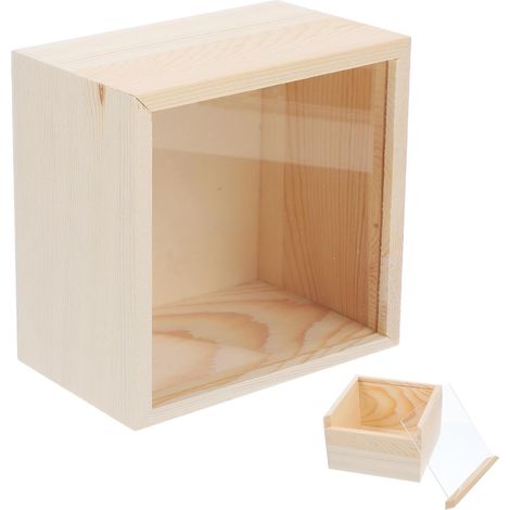Wooden Storage Box with Transparent Lid, 4.8 x 4.8 x 3.2 Inches, Wooden Jewelry Box for Small Items, for Shop and Outdoor Use (1/5)