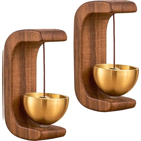 Sonnette magnétique haut de gamme, lot de 2, laiton et bois de noyer, marron/doré, sans fil, portée 100 m (1/5)