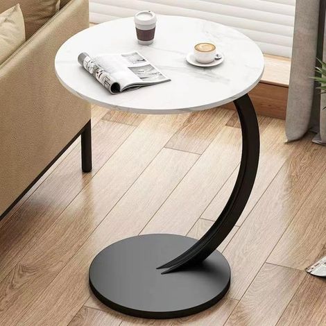 TrAdE Shop Traesio - Tavolino Laterale A Forma Di C Moderno Elegante Per Soggiorno Salotto Divano Camera - BIANCO E NERO (1/5)