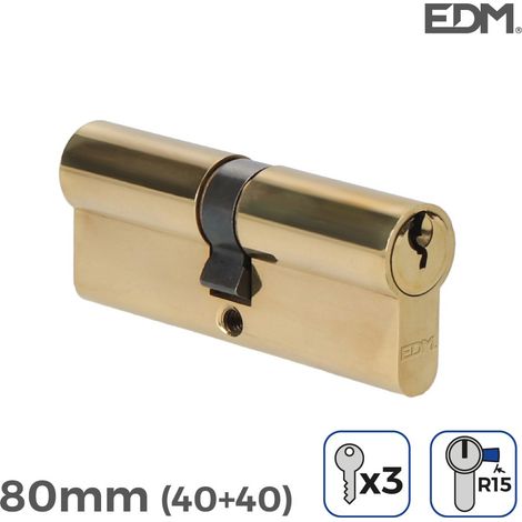Cilindro in ottone da 80 mm (40+40 mm), camma lunga R15 con 3 chiavi seghettate incluse EDM