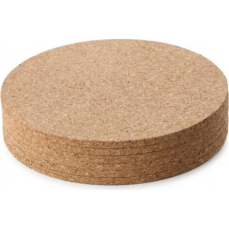 sous Verre Liege Rond 6 Pièces, Dessous de Verre en Bois Naturel, Protection Table 10cm, Antidérapant, Dessous de Plat Liege pour Tasses (1/5)