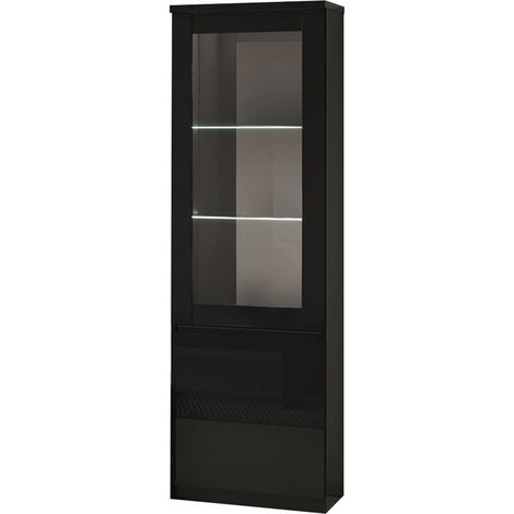 DEYTON - Vitrine Gauche Laquée Noir Brillant avec Leds (1/3)