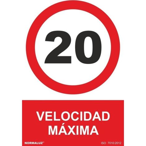 Señal de velocidad máxima 20 km/h, con tintas UV SEKURECO                         200 x 300 mm                          ADHESIVOS DE VINILO