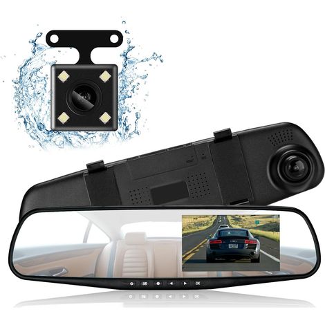 4.3'' Dashcam Voiture Avant et Arrière, Full HD 1080P Rétroviseur Écran Caméra Embarquée Voiture, Grand Angle de 170° Vision Nocturne avec Assistance inversée (1/5)
