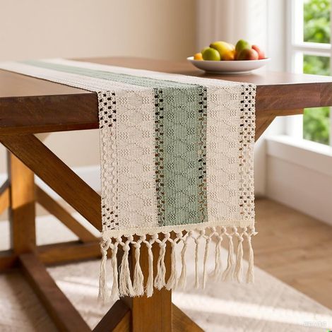 Kindfiber OÜ-Chemin de table vert moderne, chemin de table décoratif, chemin de table vintage pour fêtes, réceptions, cuisine, décoration de table, 30 x 140 (1/5)