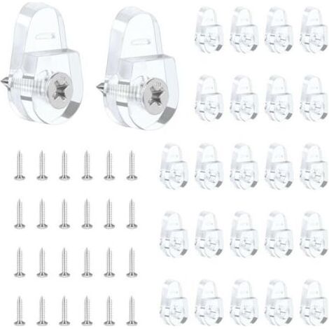 Set mit 25 Spiegelbefestigungsclips, runden Haken für Wandspiegel, Glasbefestigungsclip-Set, transparenten Kunststoffbefestigungsclips mit Schrauben zur Wand- und Türbefestigung von Spiegeln (1/4)