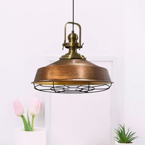 Suspension Luminaire Asletl Industrielle en Métal Tono Cuivre Peint à la Main – Lustre Vintage E27 Ø40 cm pour Salon, Chambre ou Salle à Manger (1/4)