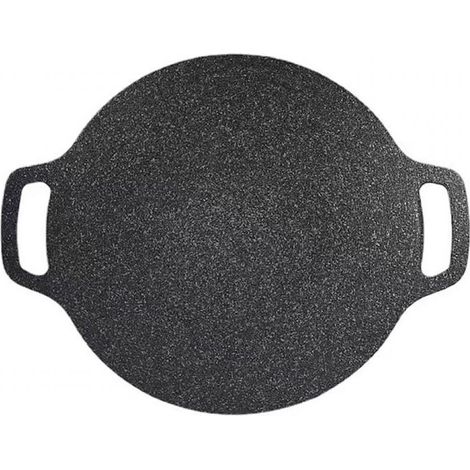 Poêle ronde antiadhésive, idéale pour le barbecue coréen, avec poignées de suspension, 37 x 5 x 5 cm, compatible avec les plaques électriques et utilisable en extérieur.