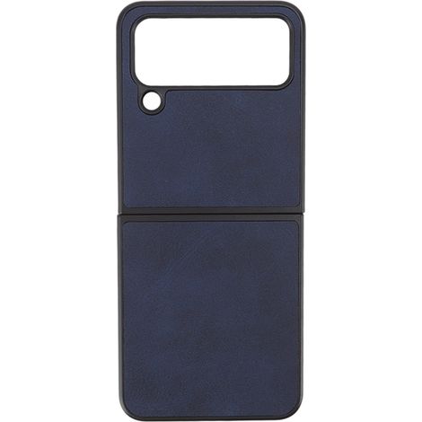 Étui de protection pliable en cuir de vachette texturé bicolore pour Samsung Galaxy Z FLIP 4 (bleu), résistant aux rayures. (1/5)
