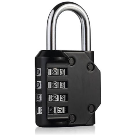 Cadenas à Combinaison à 4 Digit, Serrure Combinée, Métal étanche et Fermoir Combiné en Acier Plaqué (Un Pièces) - Noir (1/4)