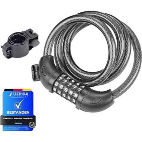 Candado de cable para bicicleta con combinación de 5 dígitos, 120 cm, negro - Protección antirrobo para bicicleta, patinete y motocicleta. (1/5)