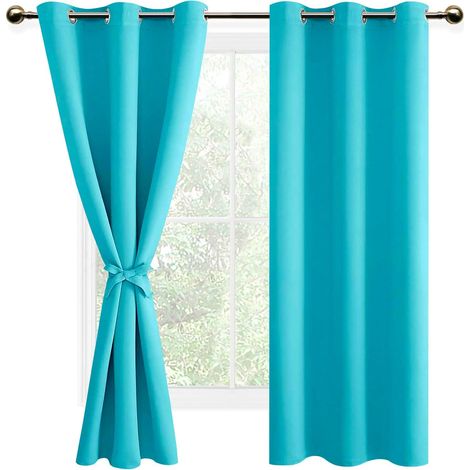 Lot de 2 Rideau Occultant à Oeillets Décoration Chambre Fenetre, Rideaux Opaque Draperies Intérieurs pour Fenêtre, 106x160 CM (Largeur x Hauteur), Turquoise (1/5)