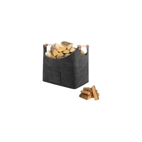 Panier Bois Feutre - 1 pièce, Panier Bois Feutre Pliable Grand + Poignée - Gris Foncé, Pour Bois Chauffage/Rangement