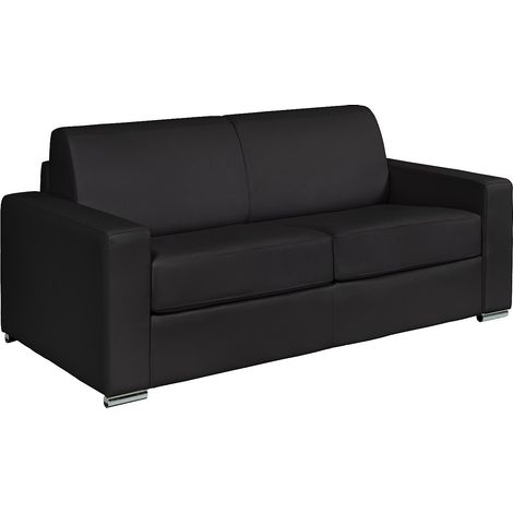 Divano letto 3 posti a ribalta Posto letto 140 cm Materasso 14 cm in Pelle di bufalo Nero - CALITO