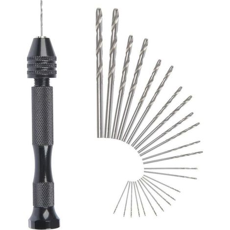 Mini perceuse à main, forets hélicoïdaux + 25 mini forets hélicoïdaux sans fil, mandrin de perceuse à main en aluminium, outil rotatif, forets hélicoïdaux réglables, outils de pyrogravure, emporte-piè (1/4)